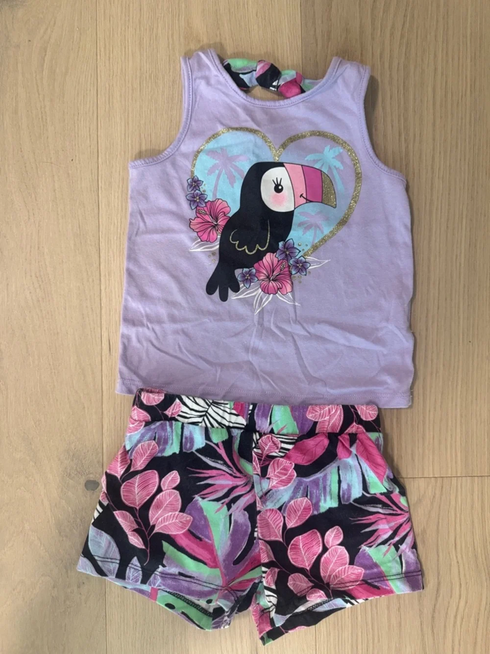 Girls' Purple Toucan Tank & Tropical Shorts Set - Picture 1 of 3